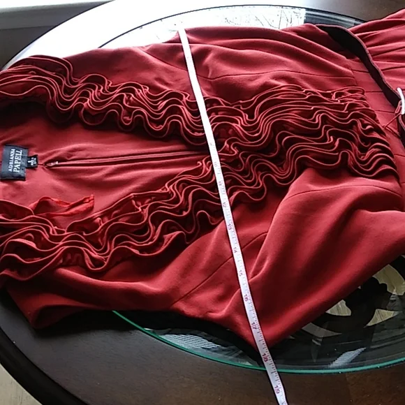 Adrianna Papell Ruffle Neckline belted Pleated Dress. Size 8 EUC - Picture 16 of 17